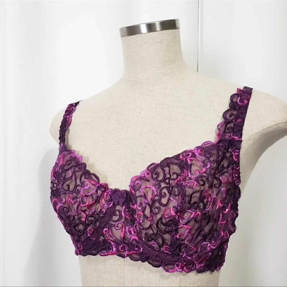 Victoria’s Secret- Purple Embroidered Heart Bra, Size 34B
